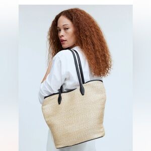 Madewell Woven Straw Tote Bag with leather trim